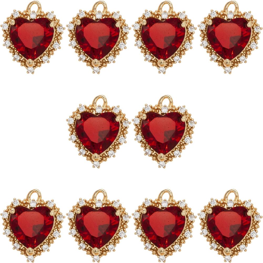 4943 Heart Charms Crystal Zircon Rhinestone Pendants Gold Plated Brass